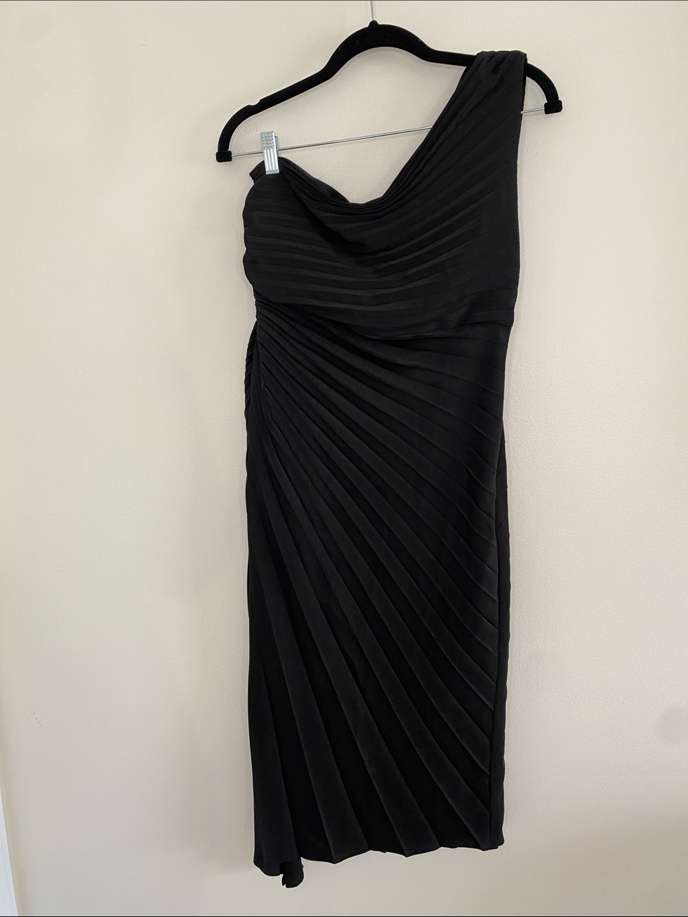 Banana Republic Women's One Shoulder Pleated Midi Cocktail Dress Black 8
